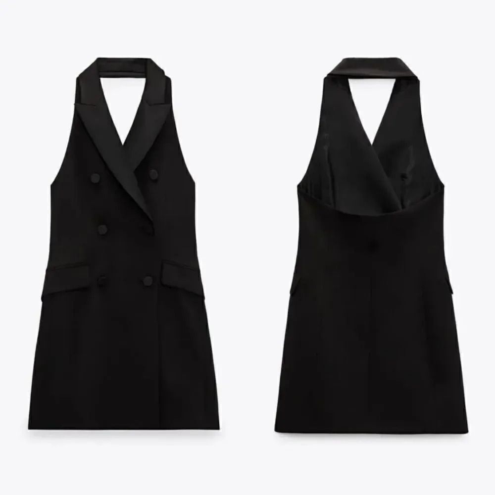 ZARA SLEEVELESS DOUBLE BREASTED DRESS BLACK S - Picture 2 of 9